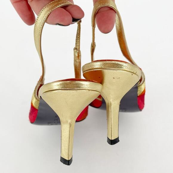 Vintage Fendi Nappa Lamé Metallic Multicolor Geometric Slingback Pump Heel US 8 - Picture 8 of 12